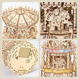 MIEBELY 3D Wooden Puzzles for Adults LED Carousel Music Box - DIY Crafts Model Building Kits for Teens Mechanical Model Stem Project Christmas Toy Gifts for Kids Desk Decor for Boys/Girls Ages 8+