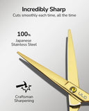 Hair Cutting Scissors, ULG Hair Shears 6.5 inch Hairdressing Hair Scissor, Salon Razor Edge Hair Cutting Shears, Japanese Stainless Steel Haircut Scissors with Detachable Finger Gold