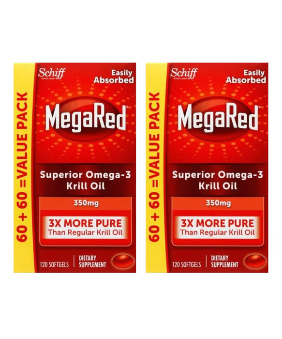 MegaRed Krill Oil 350mg Omega 3 Supplement with EPA, DHA, Astaxanthin & Phospholipids (Pack of 2)