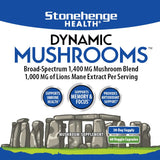 STONEHENGE HEALTH Dynamic Mushrooms - 100% Fruiting Bodies & Extracts - Lion’s Mane, Chaga, Maitake, Shiitake, Reishi - Nootropic Brain & Immune System Support - No Mycelium - 60 Veggie Capsules