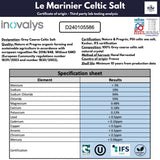 Le Marinier French Sea Salt Grey Coarse, 1.1lb - 18oz. Mineral rich. 100% Natural and Unrefined. Sea Salt Organic Mineral Coarse. Hand Harvested Mineral Salt, Sel Gris (1.1lb Grey Coarse)