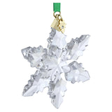 Swarovski Annual Edition 2024 Snowflake Ornament, Clear Faceted Crystal with Gold-Tone Metal Accents and Green Rayon Ribbon, Part of The Annual Edition Collection