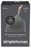 simplehuman 50% Post-Consumer Recycled Odorsorb Tall Kitchen Drawstring Trash Bags, 13 Gal, 80 Count