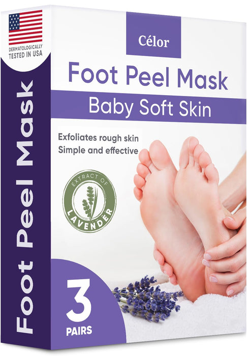 Foot Peel Mask (3 Pairs) - Foot Mask for Baby Soft Skin - Remove Dead Skin, Dry, Cracked Feet & Callus, Foot Spa, Made with Aloe Vera Extract for Women and Men Feet Peeling Mask Exfoliating, Lavender