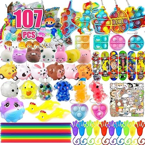 Leeche Premium Pop Party Favors Toys for kids,107PCS Prize Box Toys for All Ages kids,Birthday Party, School Classroom Rewards, Carnival Prizes, Pinata Fillers, Treasure Chest, Goody Bag Fillers