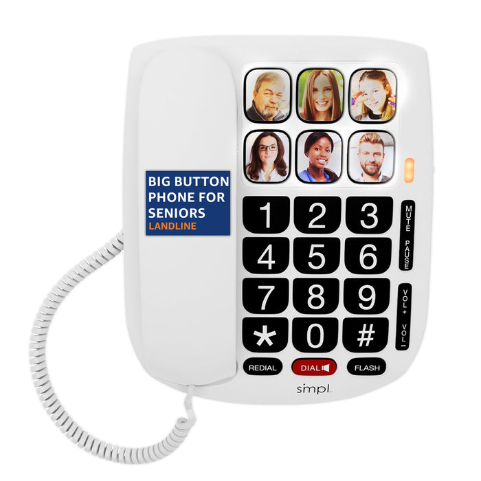SMPL Big Button Phone for Seniors, Simple Corded Landline Home Telephone for Elderly, Handicap, Alzheimer’s, Dementia, Hearing & Vision Impaired 56010