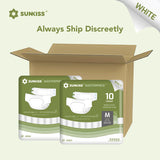 SUNKISS Masterpiece Adult Diapers with Tabs, Unisex Disposable Incontinence Briefs for Women and Men, Odor Control, White, Medium, 40 Count (4 Packs of 10)