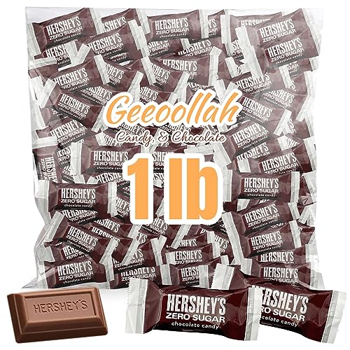 Hershey’s Sugar Free Chocolate Candy – Holiday Candy - 1lb Bag of Individually Wrapped Chocolate Bars Zero Sugar, Guilt Free Indulgence, Melt in Your Mouth Sweet Milk Chocolate Treats for Snacking.