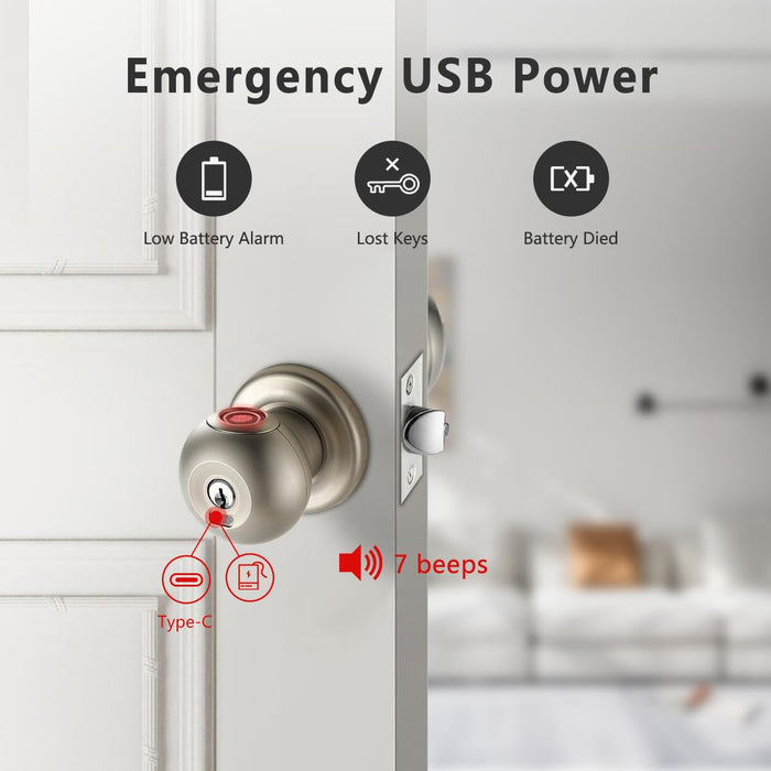 Fingerprint Door Lock, Smart Fingerprint Door Knob with Lock, Biometric Door Lock, Keyless Thumbprint Entry Door Lock for Bedrooms, Hotels, Apartments, Offices and Garages