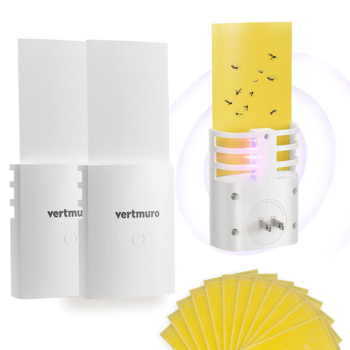 vertmuro Flying Insect Trap, Indoor Plug-in Mosquito Killer with UV Light Attractant, Flies Gnats Moths Catcher for Home, Office (2 Traps + 12 Glue Boards)