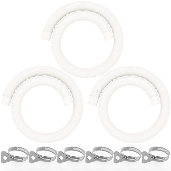 Poolvio 1.5" x 59" Above Ground Pool Hoses, 3-Pack, White- Heavy Duty UV Resistant Leak-Proof Replacement Hoses with 6 Metal Thumb Clamps, Perfectly Fits Intex Filter Pumps & Pool Surface Skimmers
