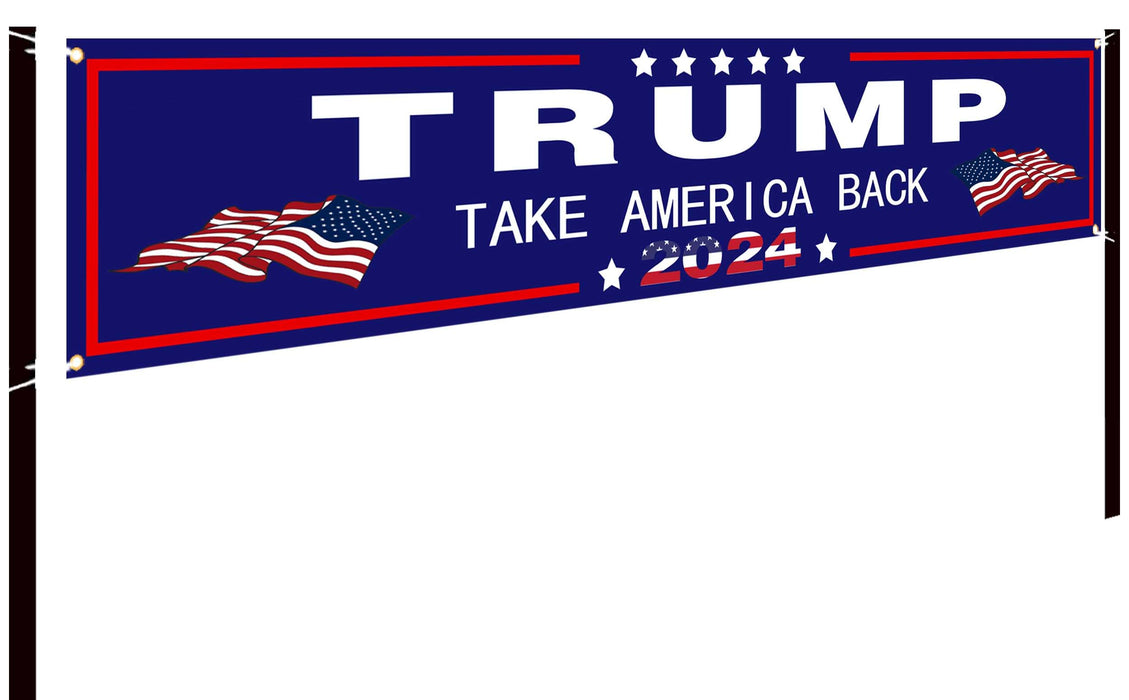 DOPMMT Donald Trump 2024 Flag Large Banner Trump 2024 Yard Signs banner Advertising Polyester Party Outdoor Flag Decor 8.2x1.6 FT