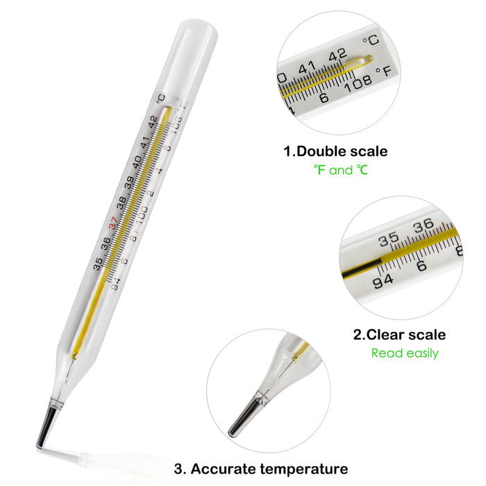 ℃&℉ Clinical Glass Thermometer for Underarm 2PCS - Classic Non Digital Thermometer for Adults - Medical Fever Thermometer - Accurate Easy Reading by HARIKA LIFE