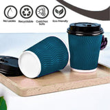 16 oz Disposable Coffee Cups with plastic Lids - Double Wall Paper Cups Set for Tea Espresso Hot and Cold Drinks Insulated Travel-Friendly Perfect for Parties Christmas Reusable - Blue 50 Pack