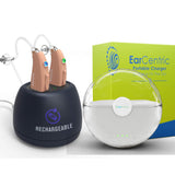 [Bundle] EarCentric EasyCharge Rechargeable Hearing Aids (Beige) + EasyGo Portable Charger [White] + Desktop Charger [Dual-Port]