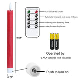 GenSwin Flameless Red Taper Candles Flickering with 10-Key Remote, Battery Operated Led Warm 3D Wick Light Window Candles Real Wax Pack of 6, Christmas Home Wedding Decor(0.78 X 9.64 Inch)