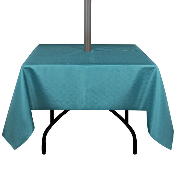 youngseahome Outdoor Tablecloth Wrinkle-Free Stain Resistant Waterproof Polyester Fabric Table Cover with Zipper Umbrella Hole for Picnic/Party/Dinner/Patio Garden(60×60inch Square,Zippered,Teal)