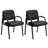 Elevon Waiting Room Chairs No Wheels Set of 2, Leather Stationary Office Reception Guest Chair with Padded Arms for Elderly Desk Conference Room Lobby Table Side Salon