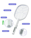 Electric Fly Swatter,4000V Bug Zapper Racket,2 in 1 Mosquito Zapper Racket with 1200ml Battery Rechargeable Purple Mosquito Killer Lamp with 3 Layers of Safety Net Suitable for Indoor and Outdoor