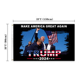 Trump Shooting Flags Trump 2024 Flag Pennsylvania Rally Shooting Survivor Fight Strong Fist Pump Flag with Brass Grommets 3X5 Feet Outdoor Banner Polyester Flag