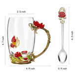 OEAGO Gifts for Women Mom Mothers Valentines Day Tea Cup Best Birthday Butterfly Rose Gifts for Her from Daughter Son Glass Coffee Christmas Enamels Mug Lead-Free with Spoon Set