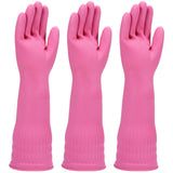 IUCGE Rubber dishwashing gloves 3 Pairs for kitchen,Cleaning washing dish gloves long for household reuseable durable.(Medium,Pink)