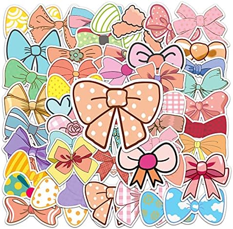 Bow Knot Girls Stickers (50Pcs, Waterproof Vinyl), for Laptop, Water Bottle, Skateboard, Car, Decoration, Kid, Custom, Colorful, Irregular Shape, Single Use