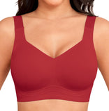 Xcutting Back Smoothing Wirefree Bras for Women Full Coverage Everyday Bras Comfortable Sports Bras for Sagging Breasts Seamless Padded (Christmas Red,Large)