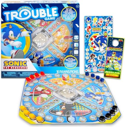 Sonic the Hedgehog Pop Up Board Game - Bundle with Sonic Board Game for Kids with Pop Up Dice Plus Stickers, More | Sonic the Hedgehog Games for Birthday Party