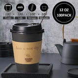 BYSNOW 500 Pack 12 oz Coffee Cups with Lids, Insulated Scald Resistant Hot Cups with Sleeve and Straw, To Go Coffee Cups for Home, Office, Cafes and Party (Black 500Count)