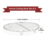 TEAMFAR Round Cooling Rack Set of 2, 10½ Inch Round Wire Rack Baking Steaming Roasting Rack Set Stainless Steel, Healthy & Mirror Finish, Oven & Dishwasher Safe