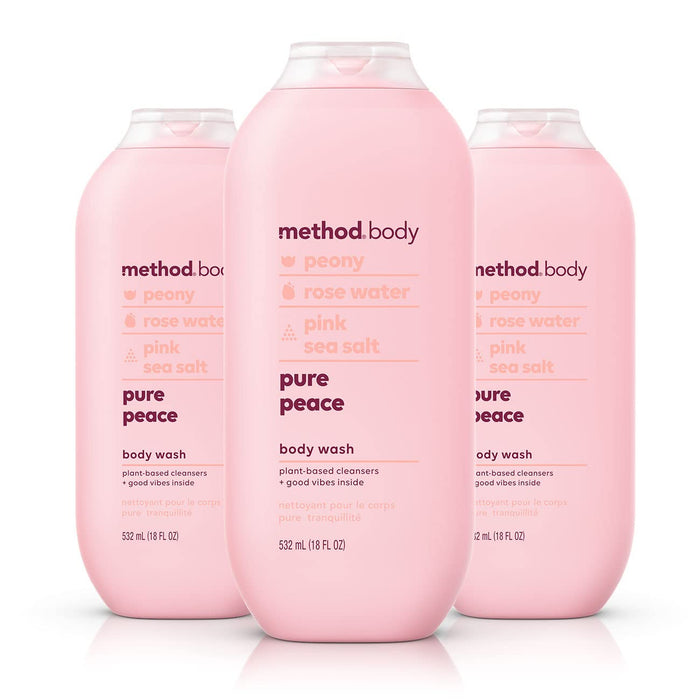 Method Body Wash, Pure Peace, Paraben and Phthalate Free, 18 oz (Pack of 3),Detoxifying