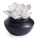 Airomé Gardenia Passive White Porcelain Diffuser, Non-Electric, Battery-Free Fragrance and Essential Oil Diffuser with Peppermint Essential Oil, White Flower with Black Vase