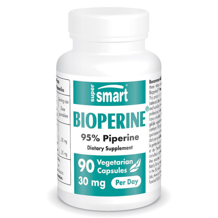 Supersmart - Bioperine 30mg per Day (95% Piperine) - Black Pepper Extract - Curcumin & Nutrients Absorption Enhancer - Digestive Enzymes Support | Non-GMO & Gluten Free - 90 Vegetarian Capsules