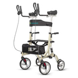 ELENKER Upright Rollator Walker, Stand Up Rollator Walker with Shock Absorber, 10” Front Wheels and Carrying Pouch, Suitable for Outdoor, Champagne