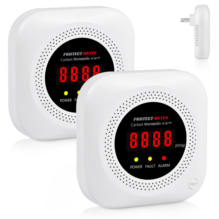 Carbon Monoxide Detectors, 2 Pack Protectmeter Portable Carbon Monoxide detectors Plug in Wall for Travel, CO Alarm/Monitor for Home/Hotel Room/RV with AC Socket with Digital LCD