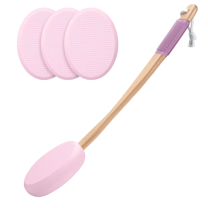 AmazerBath Lotion Applicator for Back, Feet, 4 Replaceable Pads with 1 Long Handled, Back Sunscreen Applicator for Elderly, Women, Apply Cream Medicine Skin Cream Moisturizer Sunscreen Tanner, Pink