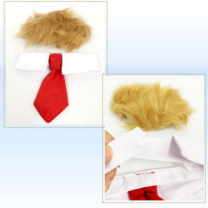 Trump Style Pet Costume Dog Wig, Dog Clothes with Collar & Tie Head Wear Apparel Toy for Halloween, Christmas, Parties, Festivals (Light Brown with Tie)