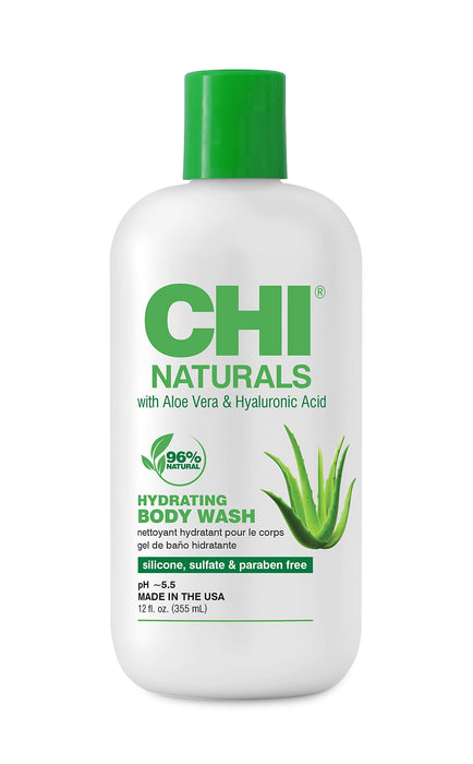 CHI Naturals With Aloe Vera Hydrating Body Wash, Gently Cleanses, Hydrates & Restores Moisture To Dry Skin, Sulfate, Paraben & Cruelty-Free, 12 Oz