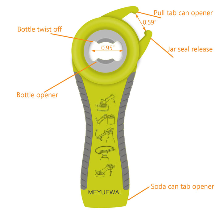 Jar Opener Bottle Opener for Weak Hands, 5 in 1 Multi Function Can Opener Bottle Opener Kit with Silicone Handle Easy to Use for Children, Elderly and Arthritis Sufferers (NEW GREEN)