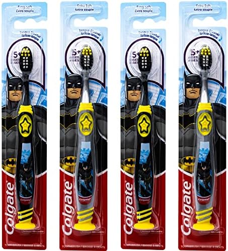 Colgate Batman Toothbrush for Children with Suction Cup, Kids 5+ Years Old, Extra Soft - Pack of 4