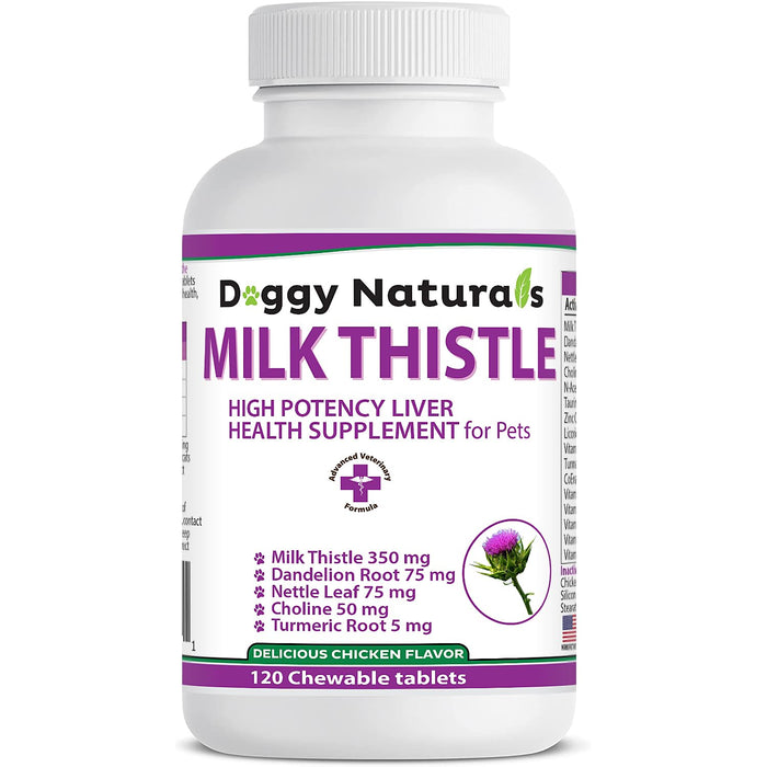 Milk Thistle for Dogs with High Potency Liver Health Supplement for Pets (120 tabs)