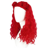 Anogol Red Wig Cosplay Long Curly Red Wig with 2 Buns Red Costume Red Hair for Girls Womens Wig Red Synthetic Wig Red Outfit for Halloween Party Costume Themed Events Wig