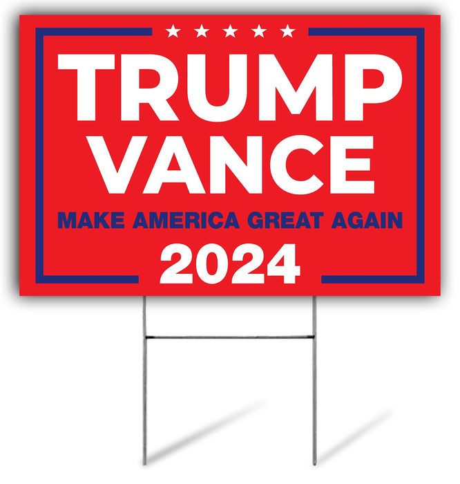 SignPro Trump Vance 2024 Yard Sign | Trump JD Vance Lawn Sign | Trump Vance Make America Great Again Sign | 18" x 12" Corrugated Plastic Outdoor Weatherproof Yard Signs With H Stake | Double Sided