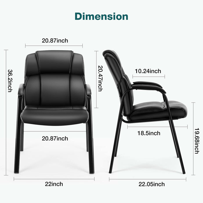 OLIXIS Waiting Room Reception Chairs Set of 2, Leather Office Desk Guest Stationary Side Chair with Padded Arms for Home Conference Lobby Area Meeting Church Medical Clinic Elderly Student