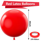 Bezente Red Giant Balloons 36 Inch - 8 Pack Jumbo Red Balloons Large Round Red Latex Balloons for Photo Shoot Wedding Anniversary Birthday Christmas New Year Party Decorations