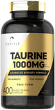 Carlyle Taurine 1000mg Capsules | 400 Count | Free Form | Non GMO, Gluten Free Supplement