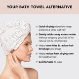 Kitsch Microfiber Hair Towel Wrap for Women - Quick Dry Towel | Microfiber Towel for Hair | Hair Drying Towel Wrap for Long Hair | Hair Towels | Hair Turban Towel for Wet Hair (Micro Dot)