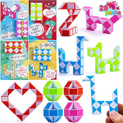JOYIN 28 Packs Snake Twist Puzzle Magic Stress Relief Fidget Toys Wacky Tracks Snap and Click Fidgets Sensory Toys with Cards Party Favors for Classroom Exchange Prizes Party Favor