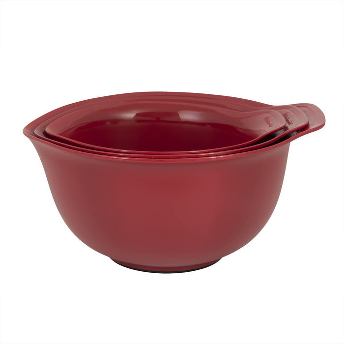 KitchenAid Universal Nesting Plastic Mixing Bowls, 2.5 quart, 3.5 quart, 4.5 quart, Non Slip Base with Easy Pour Spout to Reduce Mess, Dishwasher Safe, Set Of 3, Empire Red